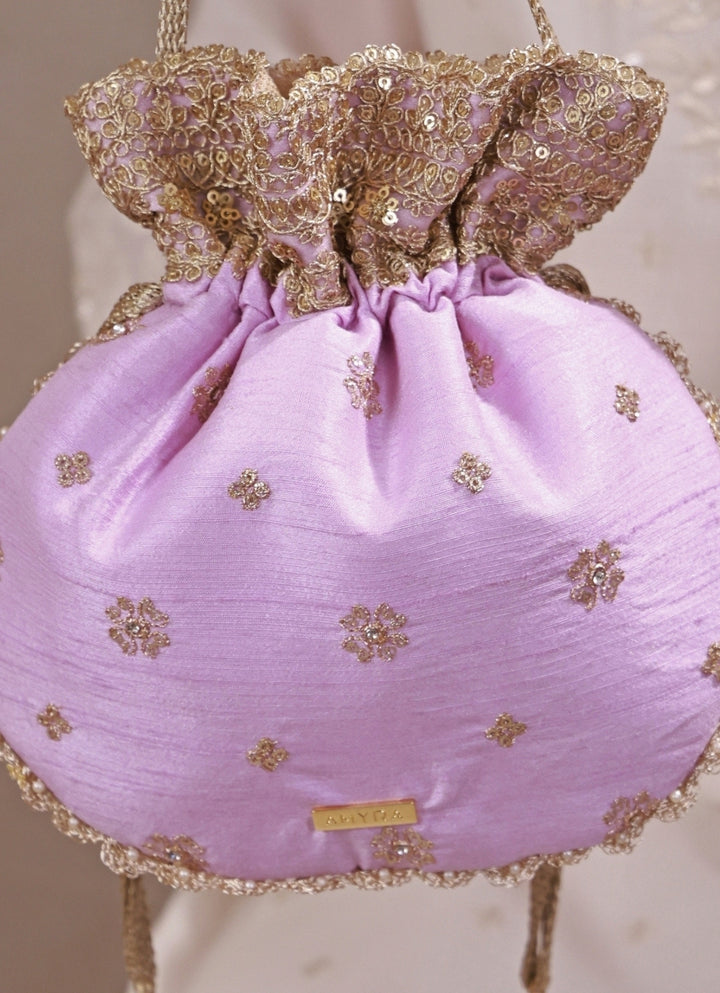 Lilac Embroidered Silk Potli