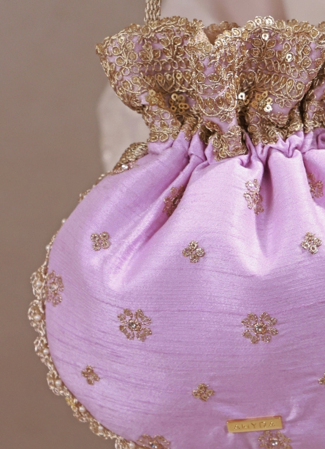 Lilac Embroidered Silk Potli