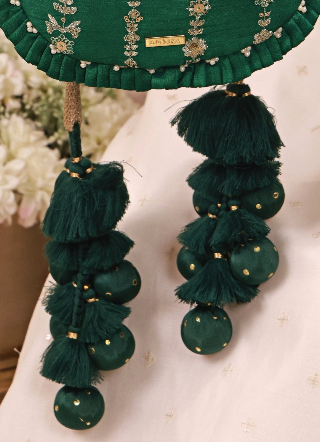 Green Embroidered Silk Pleated Potli