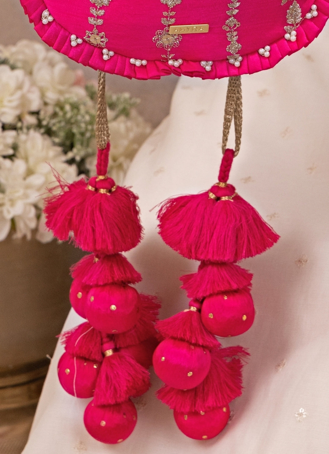 Hot Pink Embroidered Silk Pleated Potli