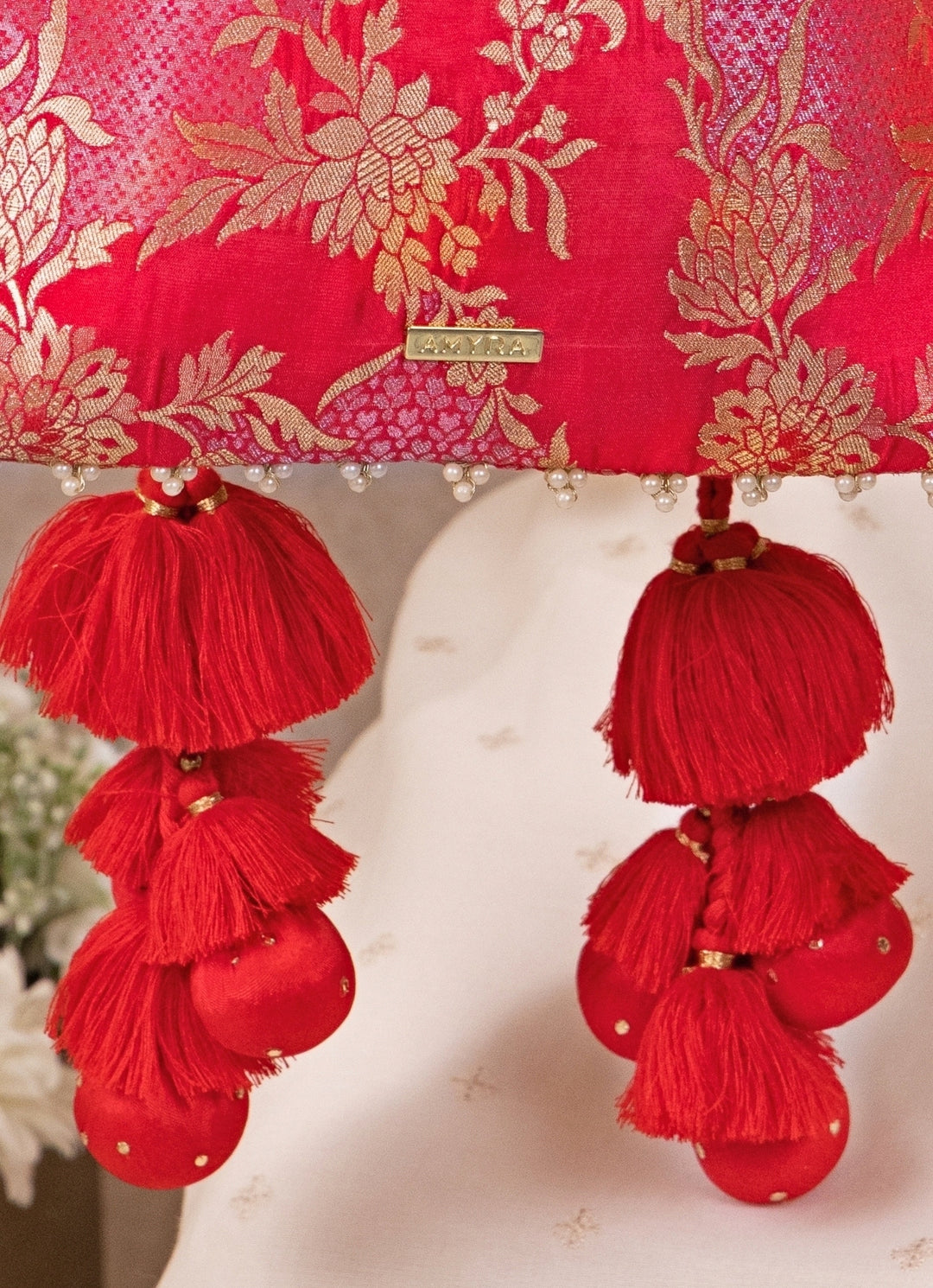 Red Silk Pleated Potli