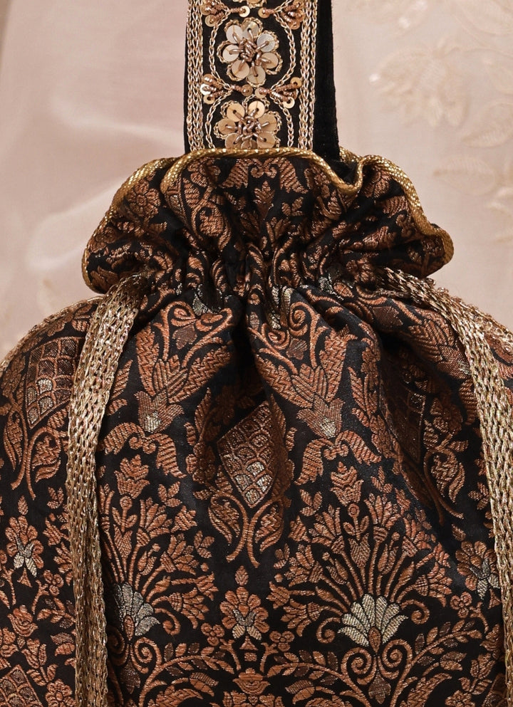 Black Pure Silk Top Handle Potli