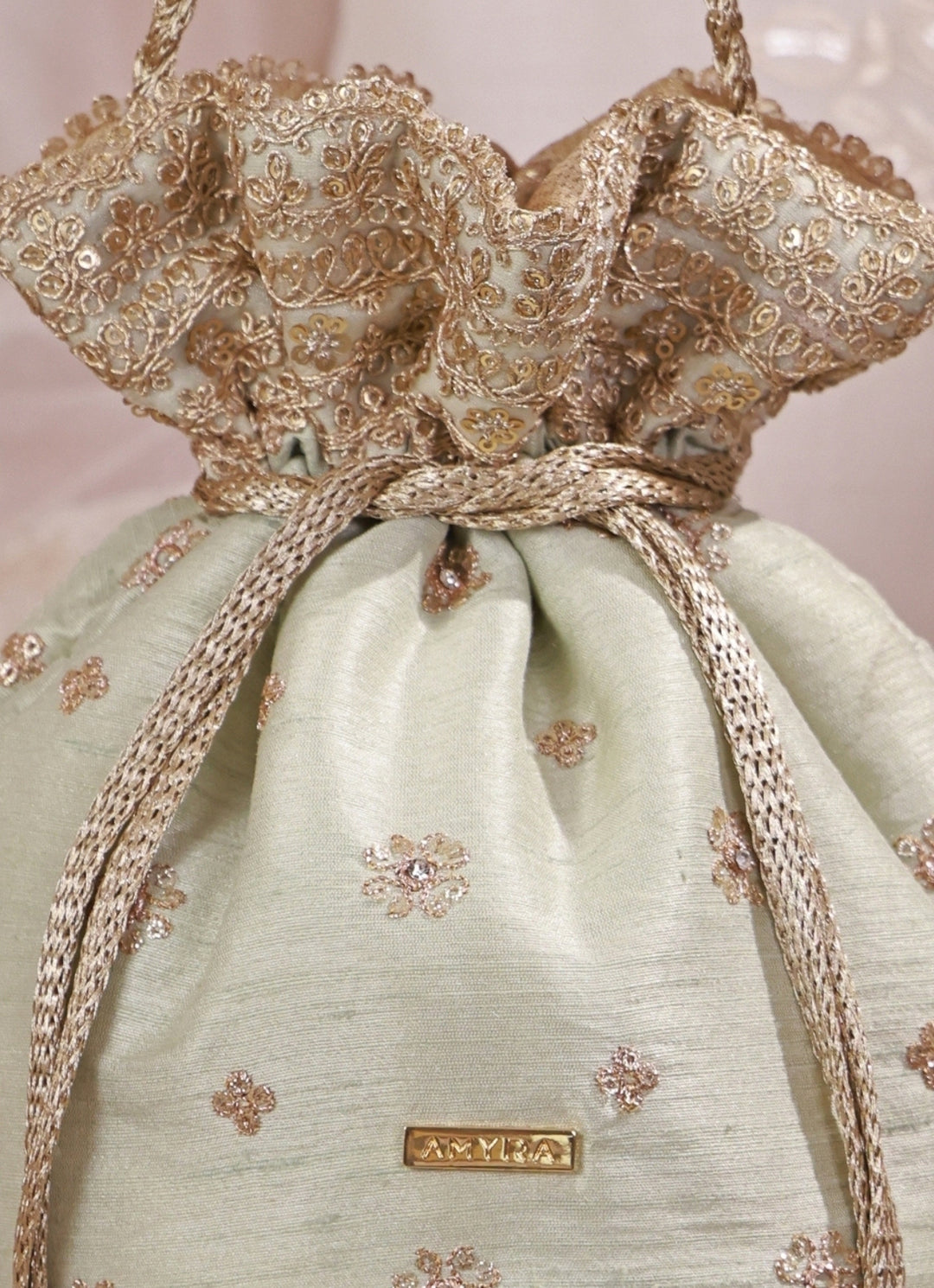 Mint Green Embroidered Silk Potli