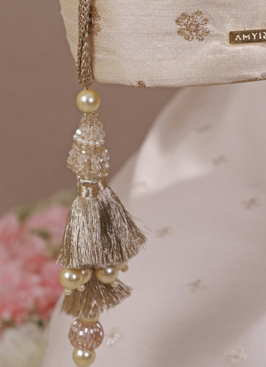 Beige Embroidered Silk Potli