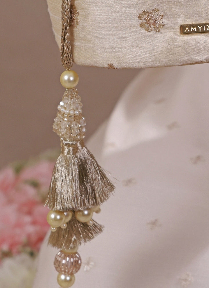 Beige Embroidered Silk Potli