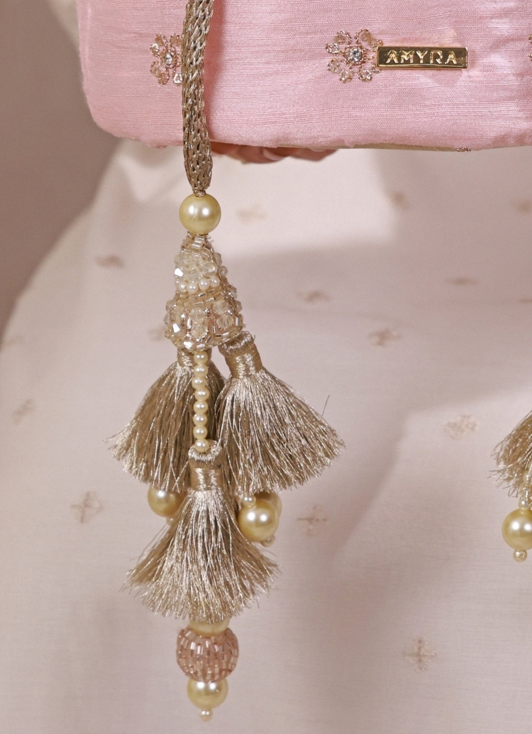 Peach Pink Embroidered Silk Potli
