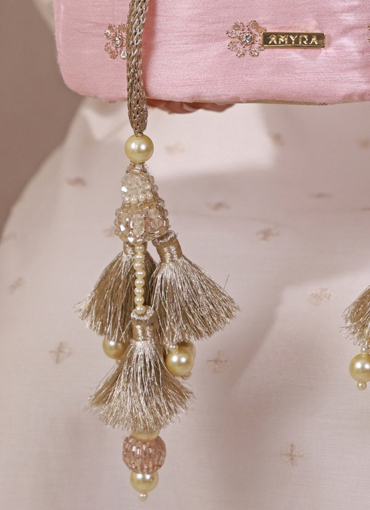 Peach Pink Embroidered Silk Potli