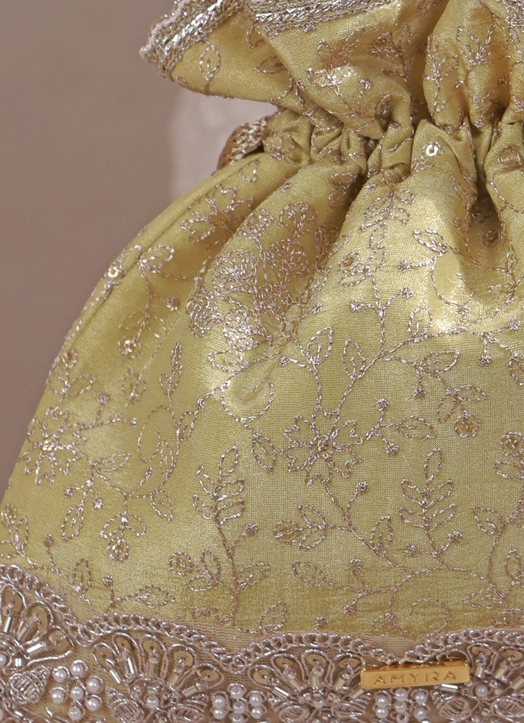 Green Embroidered Tissue Silk Potli