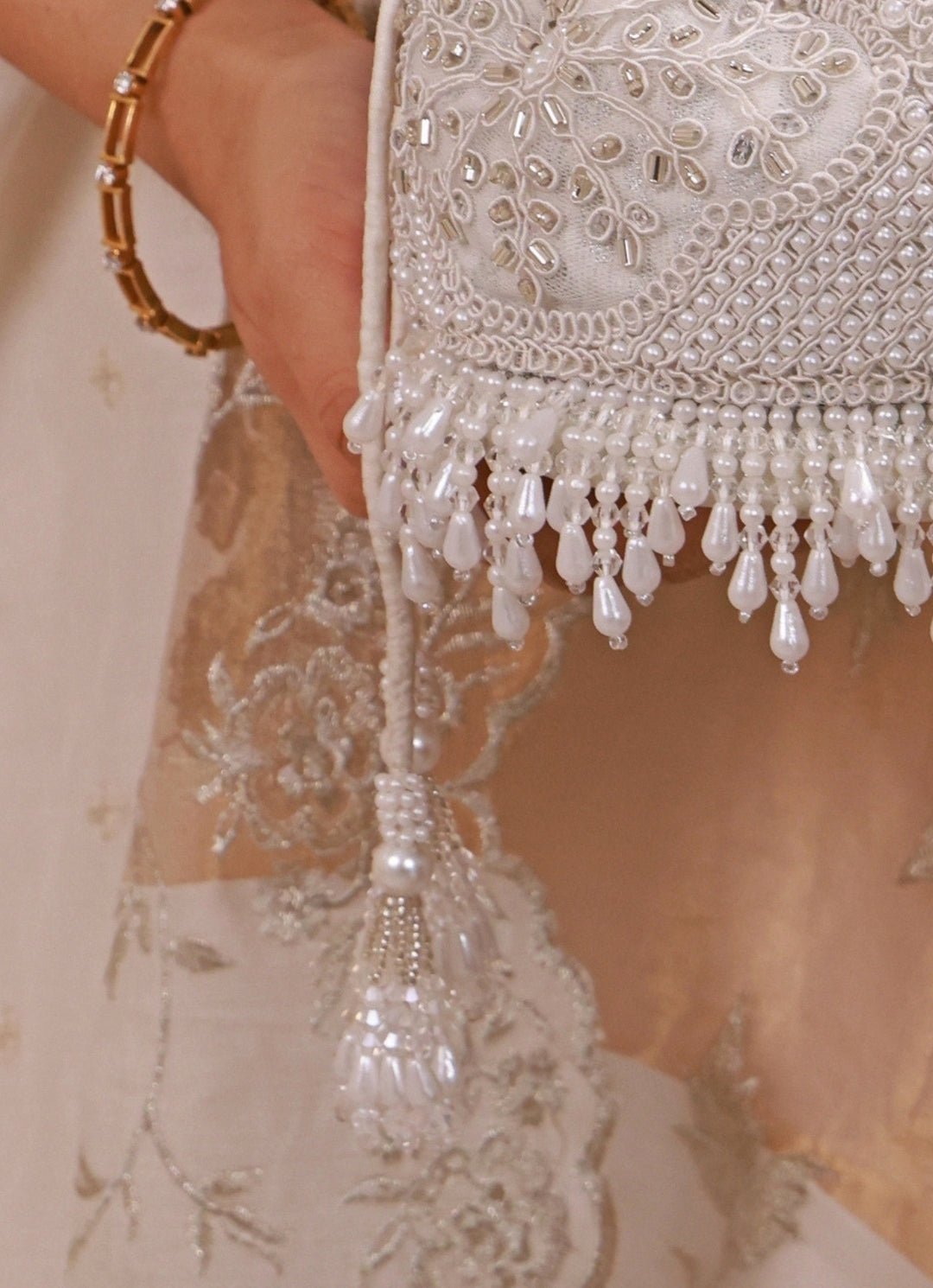 Silver Pearl Embroidered Silk Mini Potli
