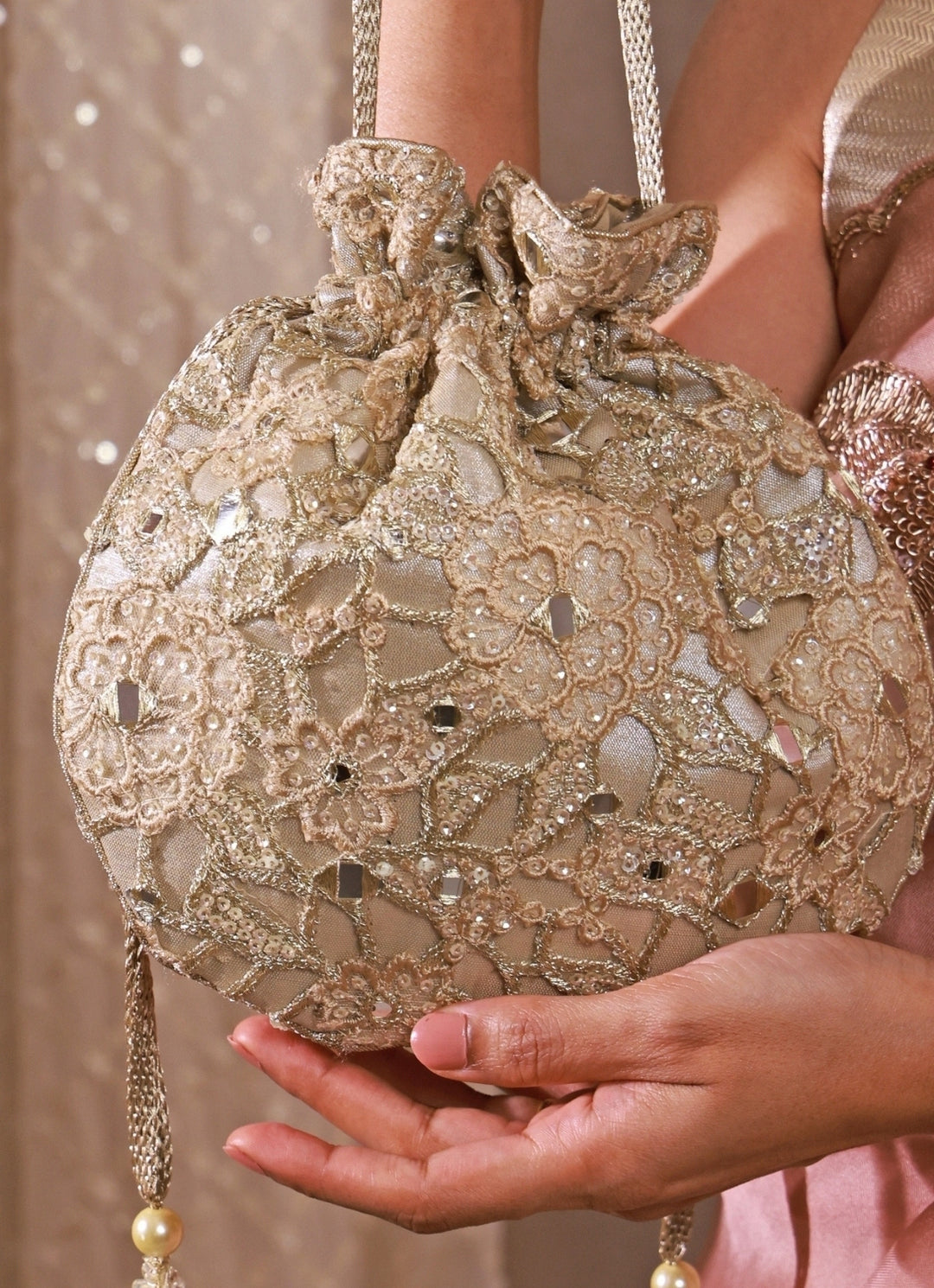 Gold Embroidered Tissue Potli