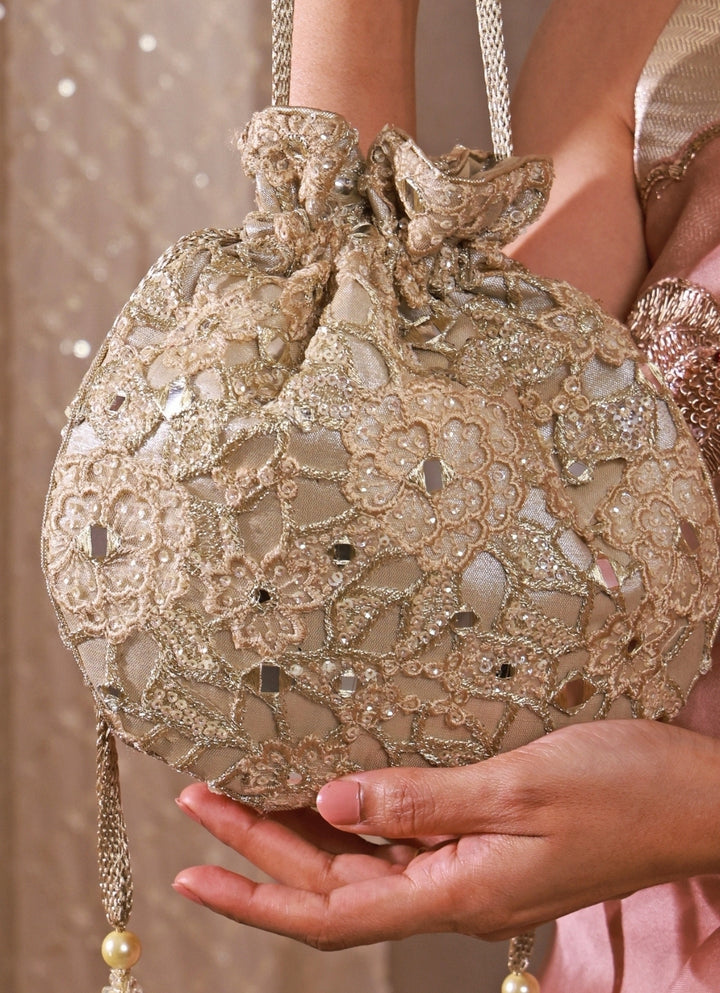 Gold Embroidered Tissue Potli