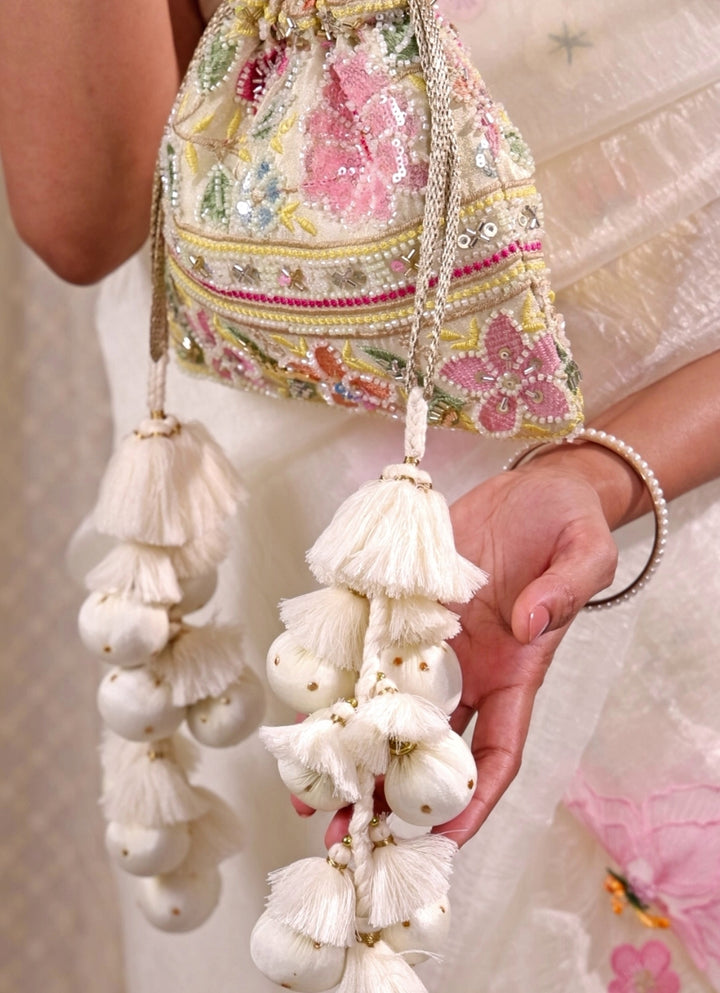 Multicolor Floral Embroidered Silk Potli