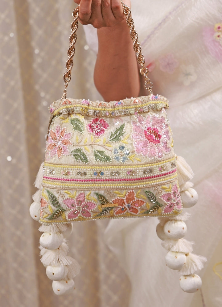 Multicolor Floral Embroidered Silk Potli