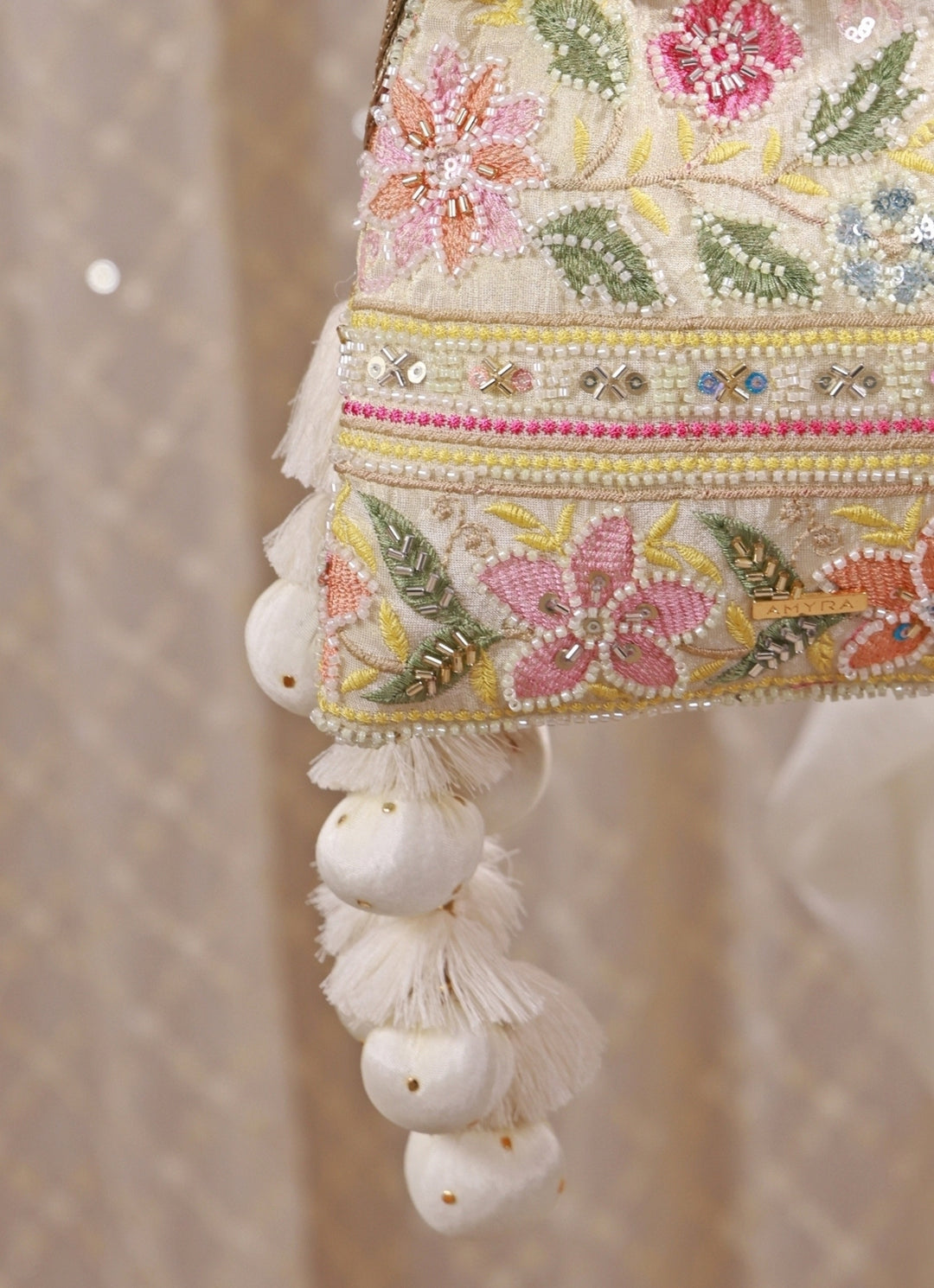 Multicolor Floral Embroidered Silk Potli