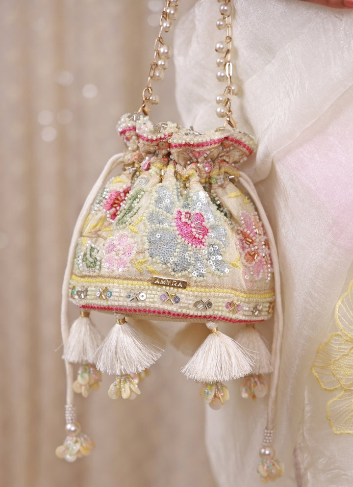 Multicolor Floral Embroidered Silk Mini Potli