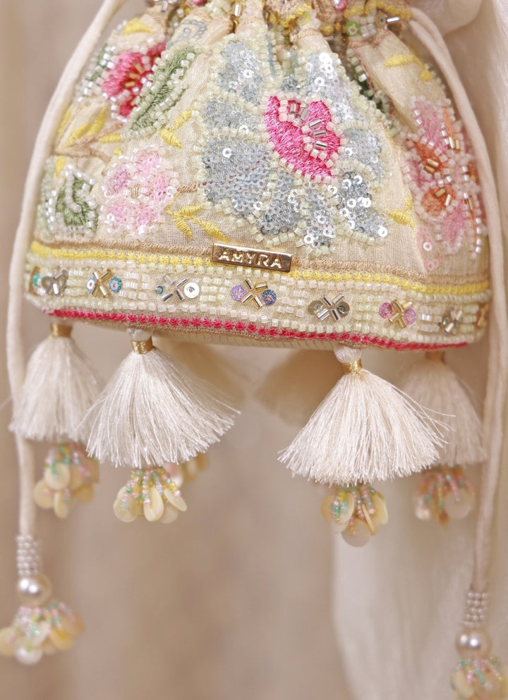 Multicolor Floral Embroidered Silk Mini Potli