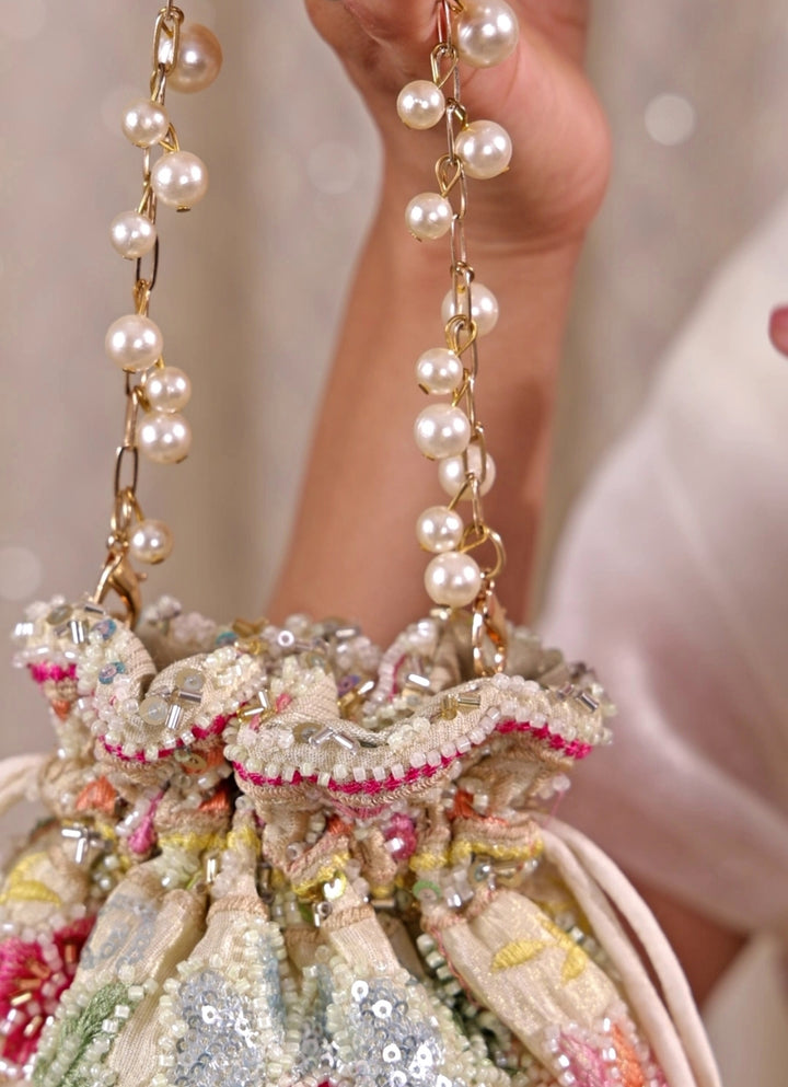 Multicolor Floral Embroidered Silk Mini Potli