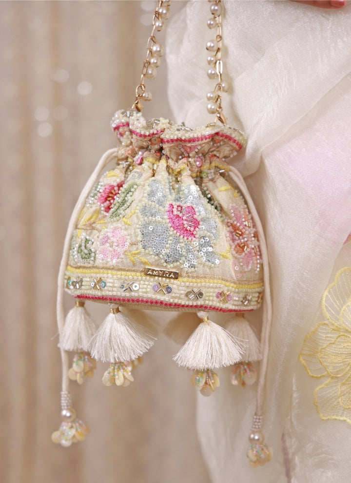 Multicolor Floral Embroidered Silk Mini Potli