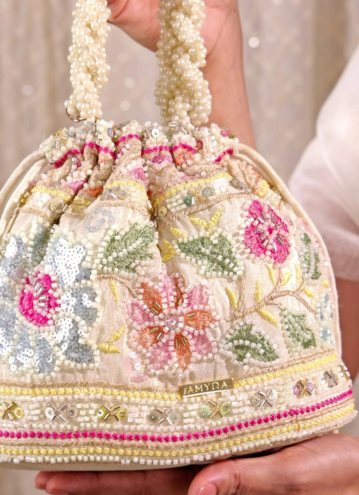 Multicolor Floral Embroidered Silk Bucket Bag