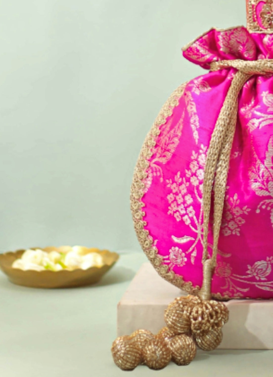 Pink Raw Silk Embroidered Potli
