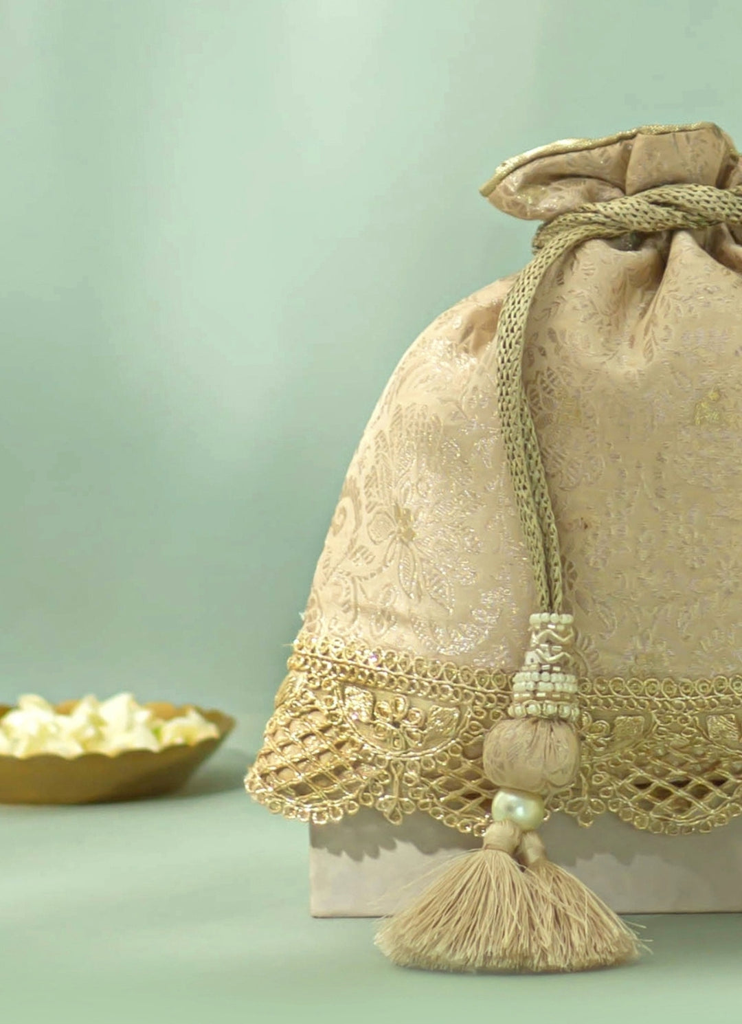 Beige Silk Potli
