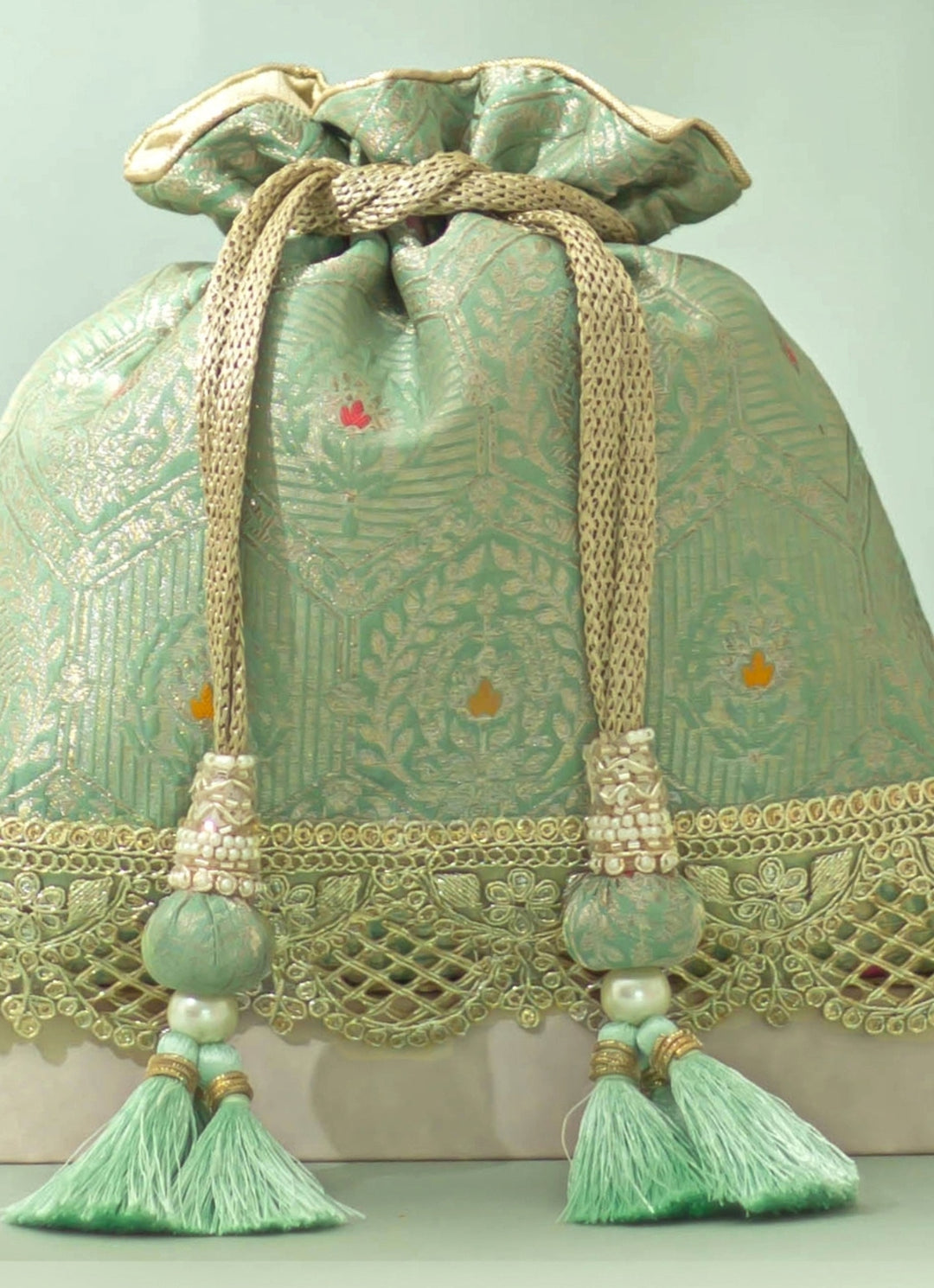 Pastel Green  Silk Potli