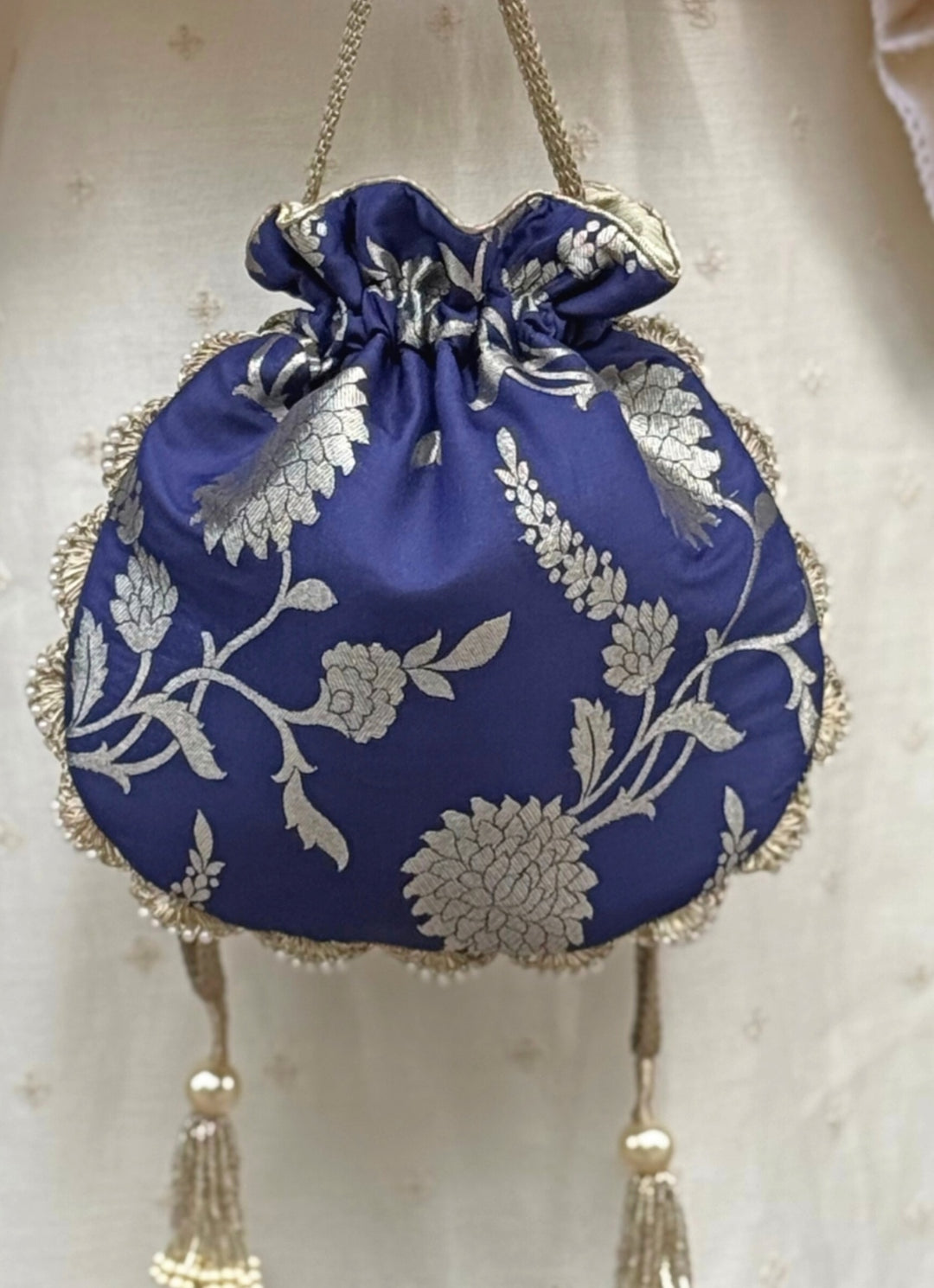 Navy Blue Banarasi Potli