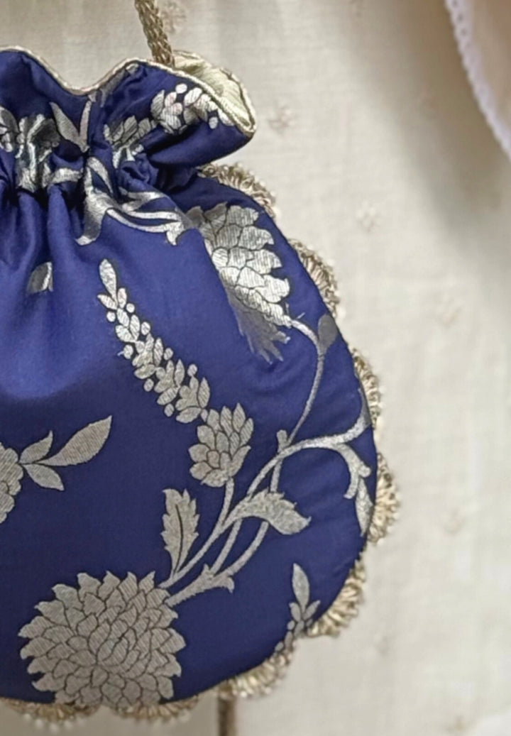 Navy Blue Banarasi Potli
