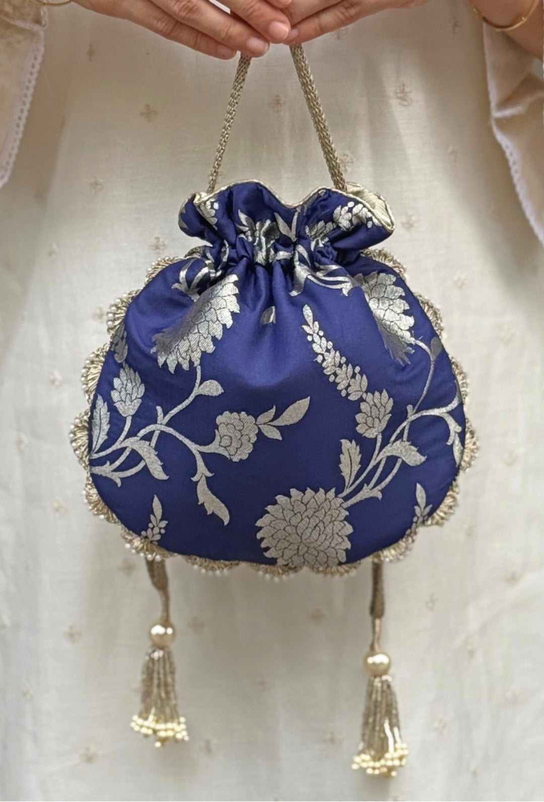 Navy Blue Banarasi Potli