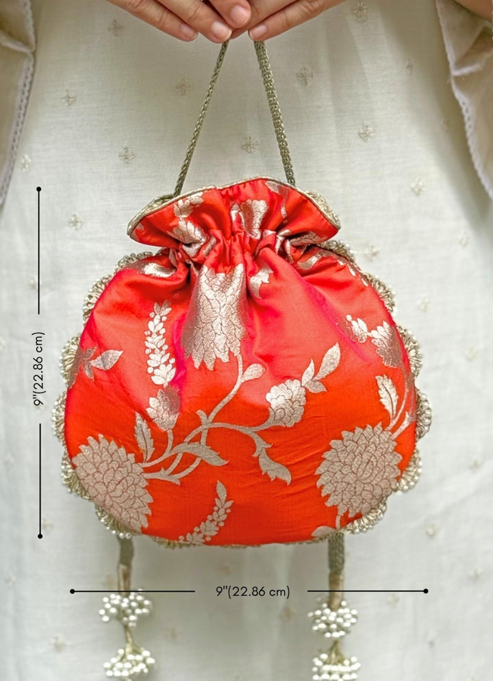 Orange Banarasi Potli