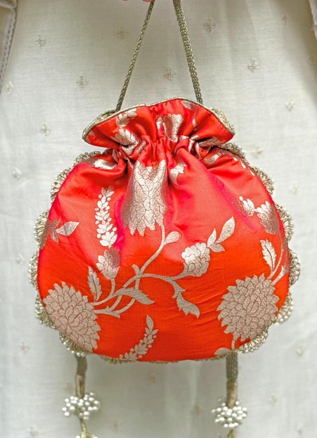 Orange Banarasi Potli