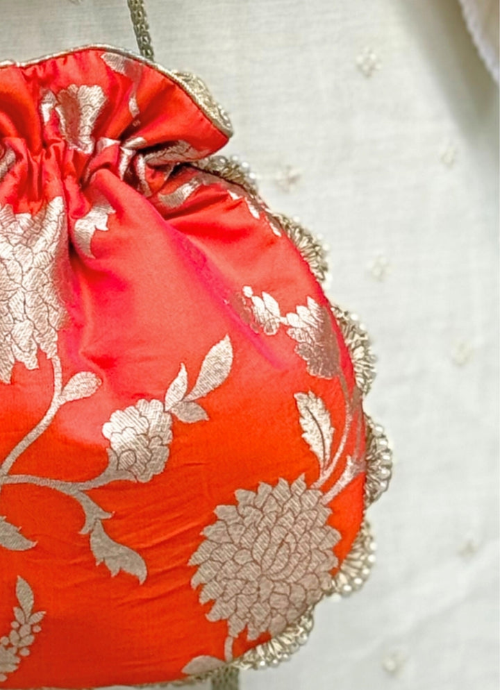 Orange Banarasi Potli