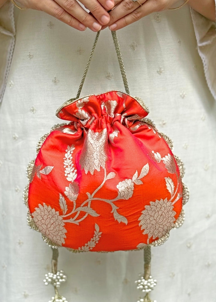 Orange Banarasi Potli