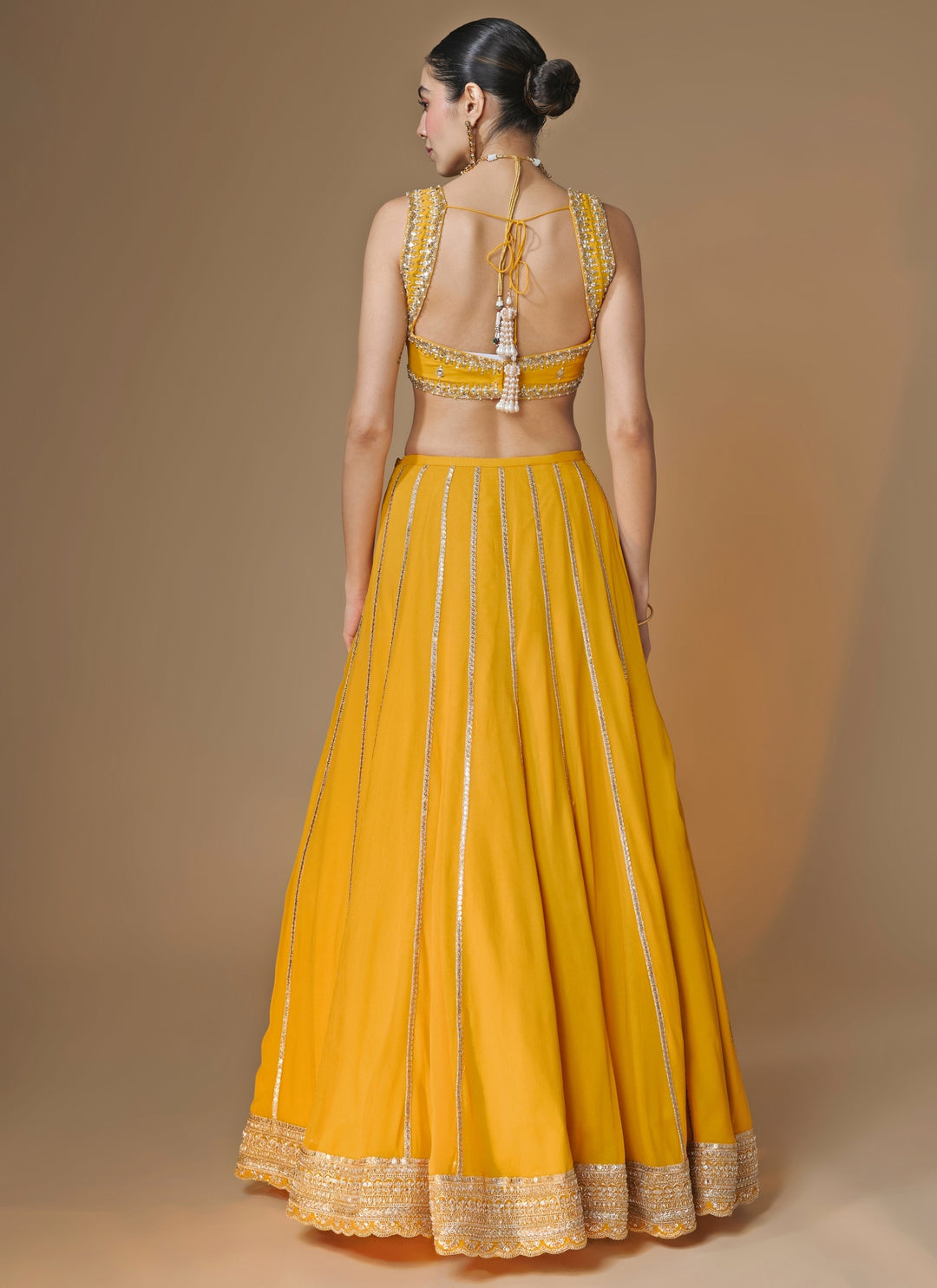 Yellow Georgette Corset Lehenga Set