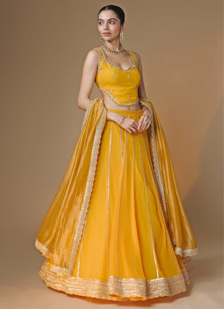 Yellow Georgette Corset Lehenga Set