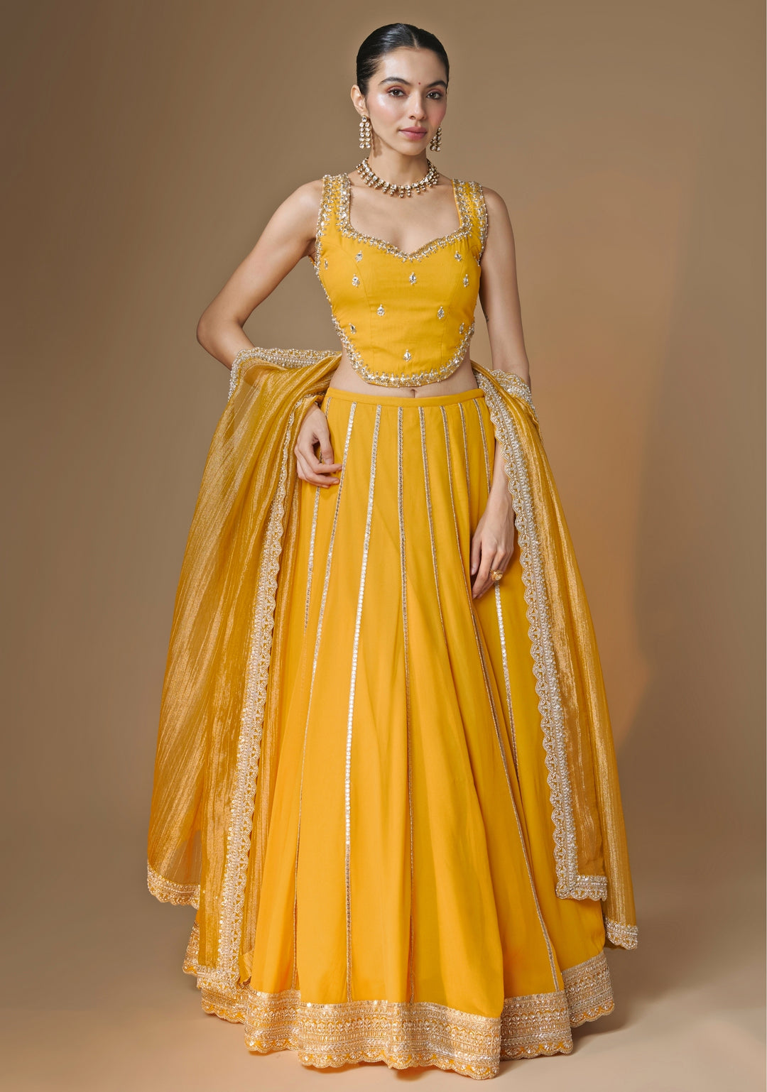 Yellow Georgette Corset Lehenga Set
