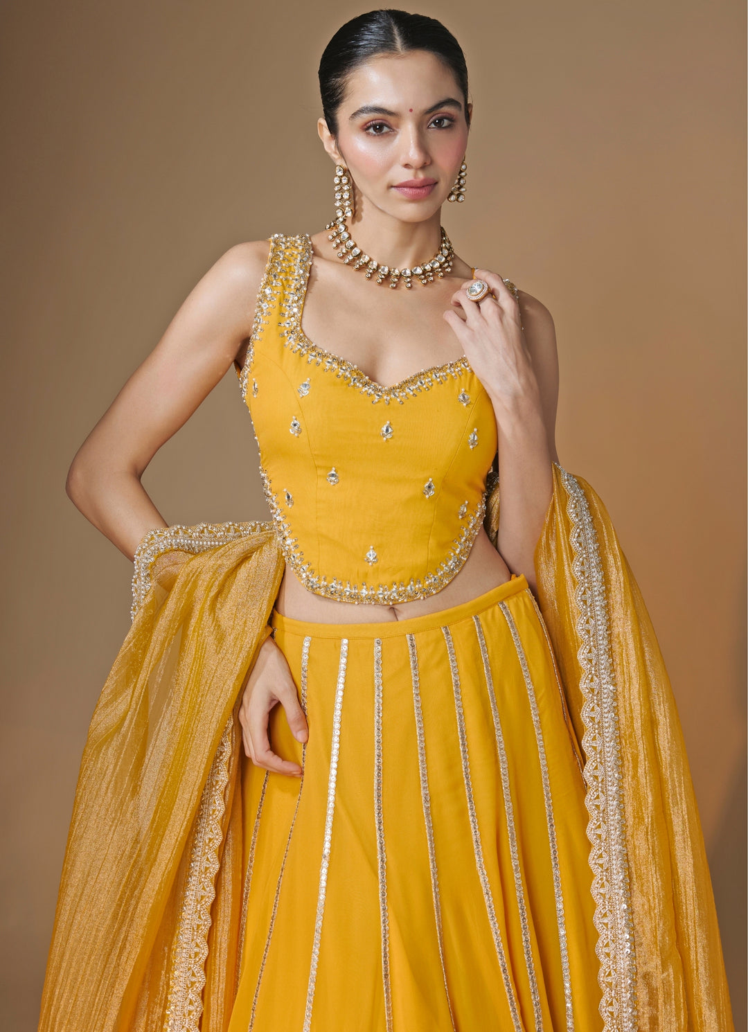 Yellow Georgette Corset Lehenga Set