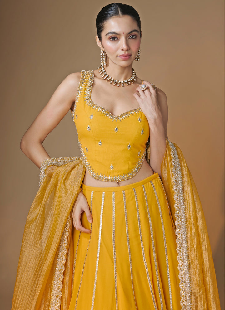 Yellow Georgette Corset Lehenga Set
