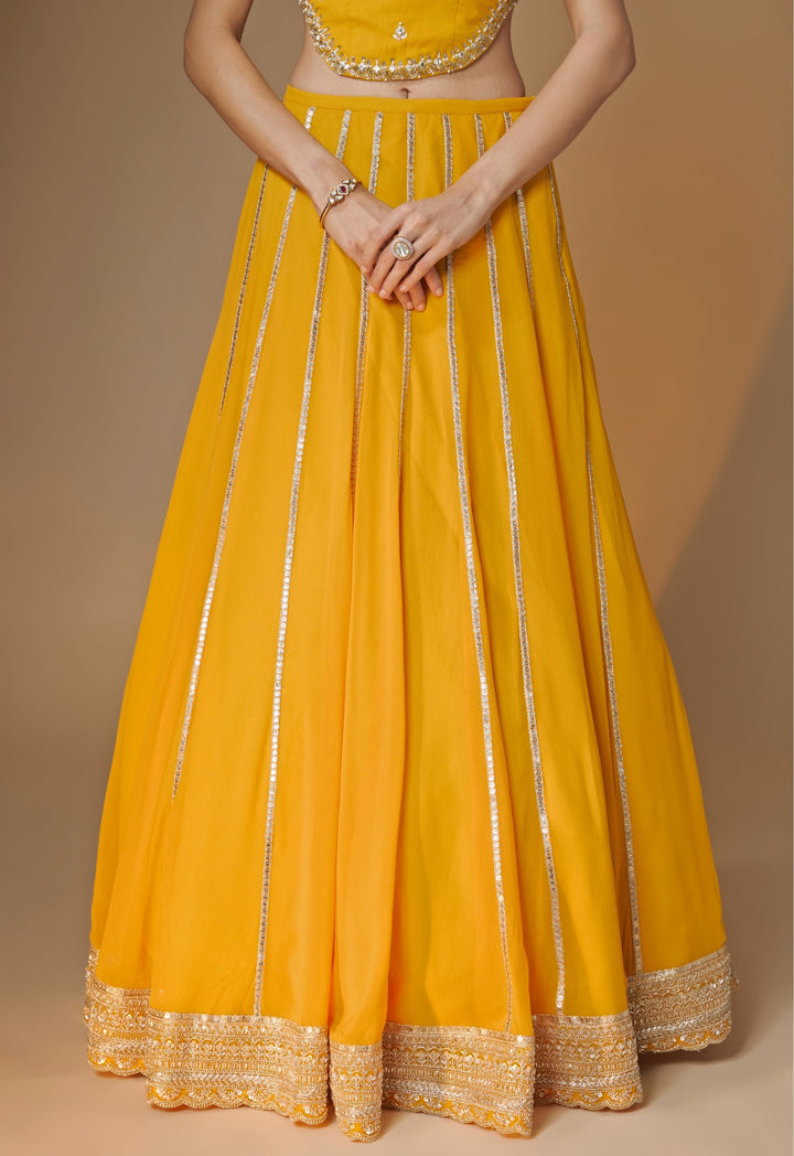 Yellow Georgette Corset Lehenga Set