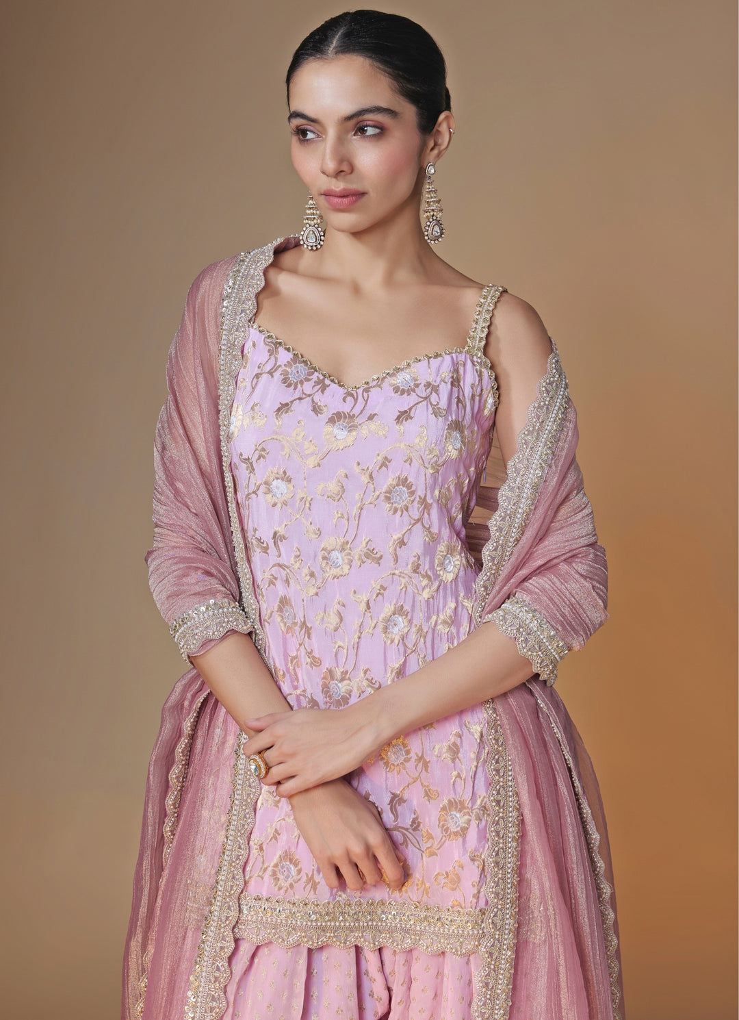 Lilac Banarasi Silk Kurta Salwar Set