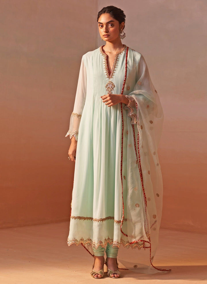 Pastel Green Georgette Anarkali Set