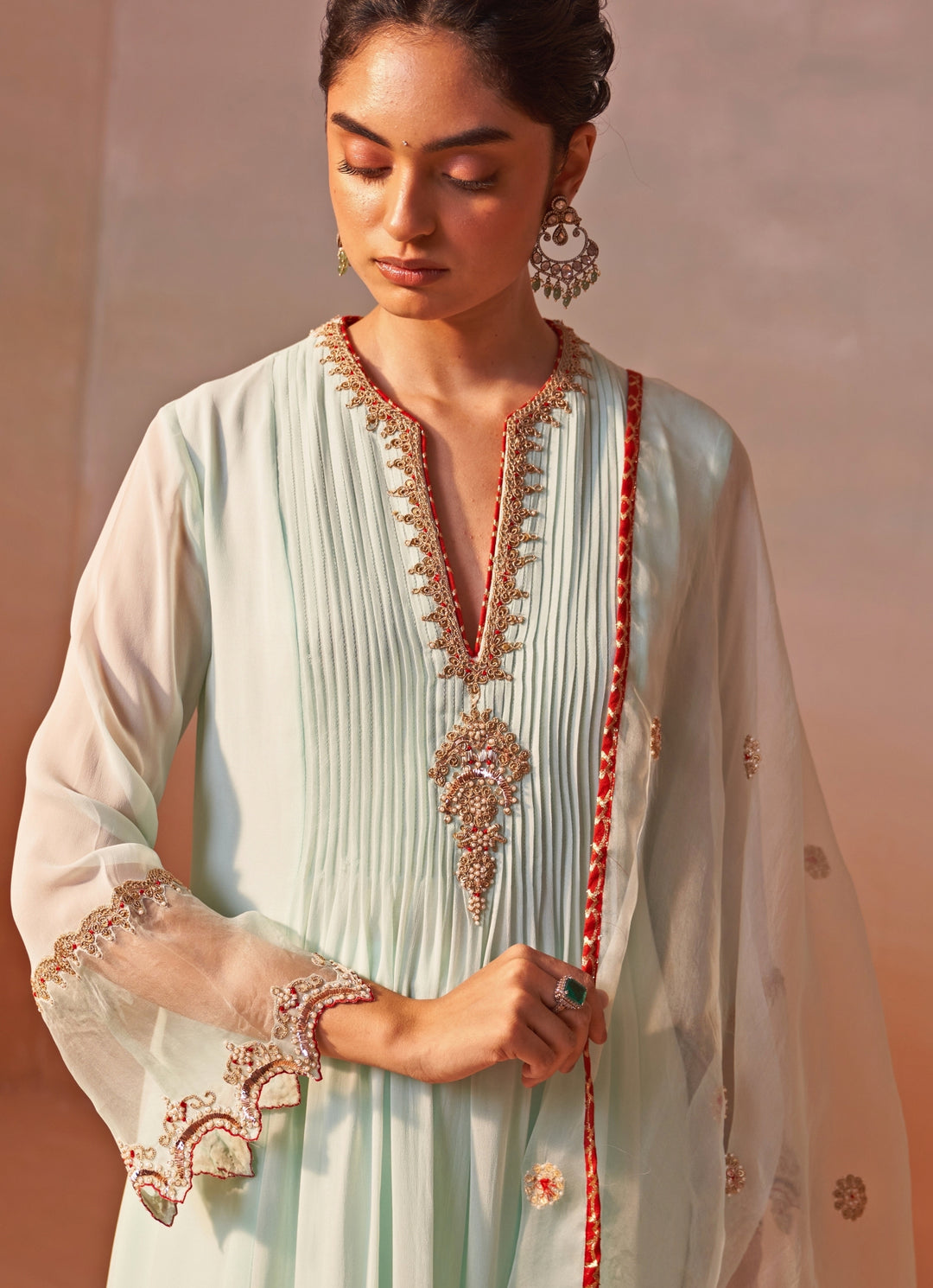 Pastel Green Georgette Anarkali Set