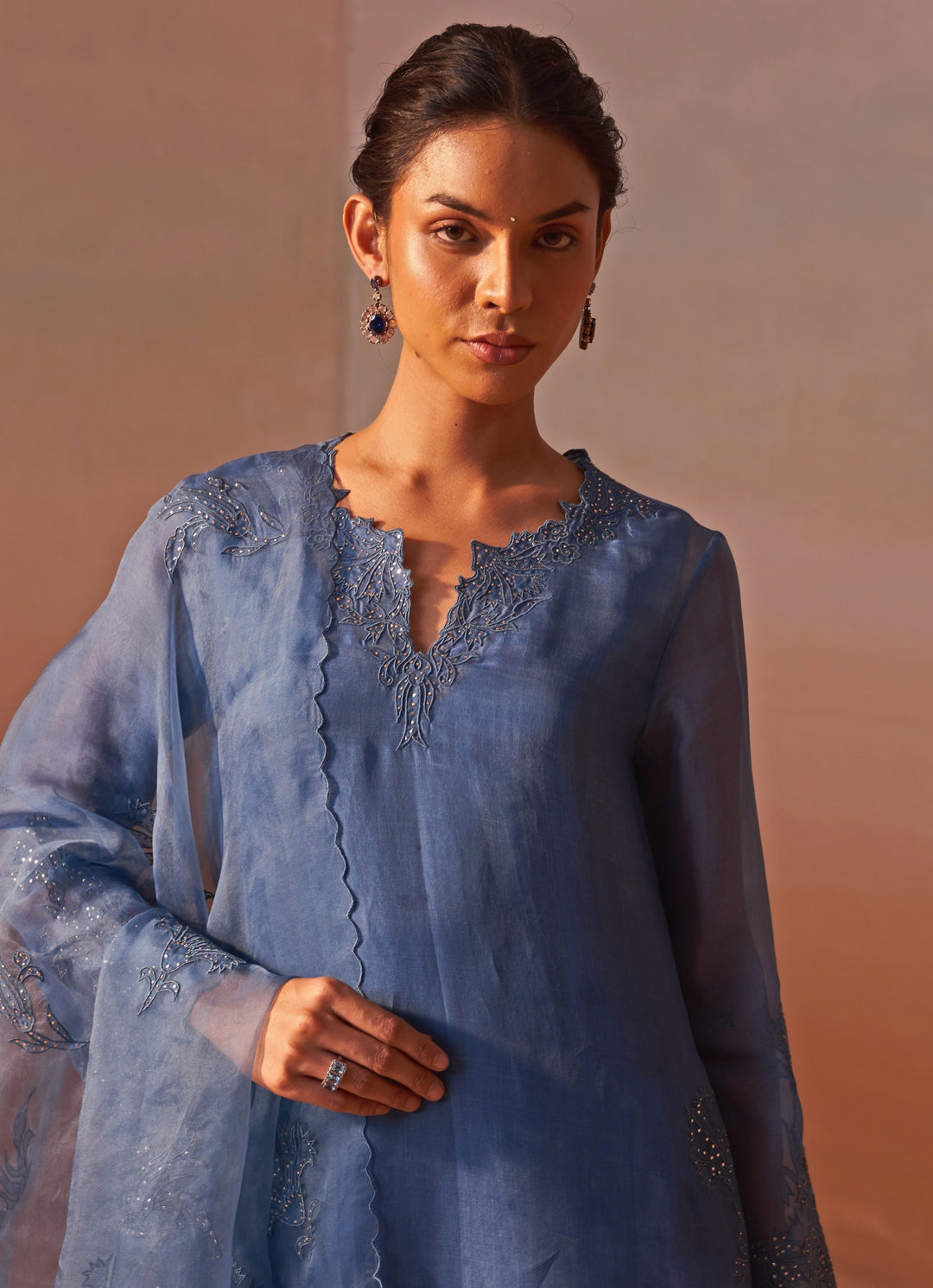 Blue Organza Kurta Pants Set