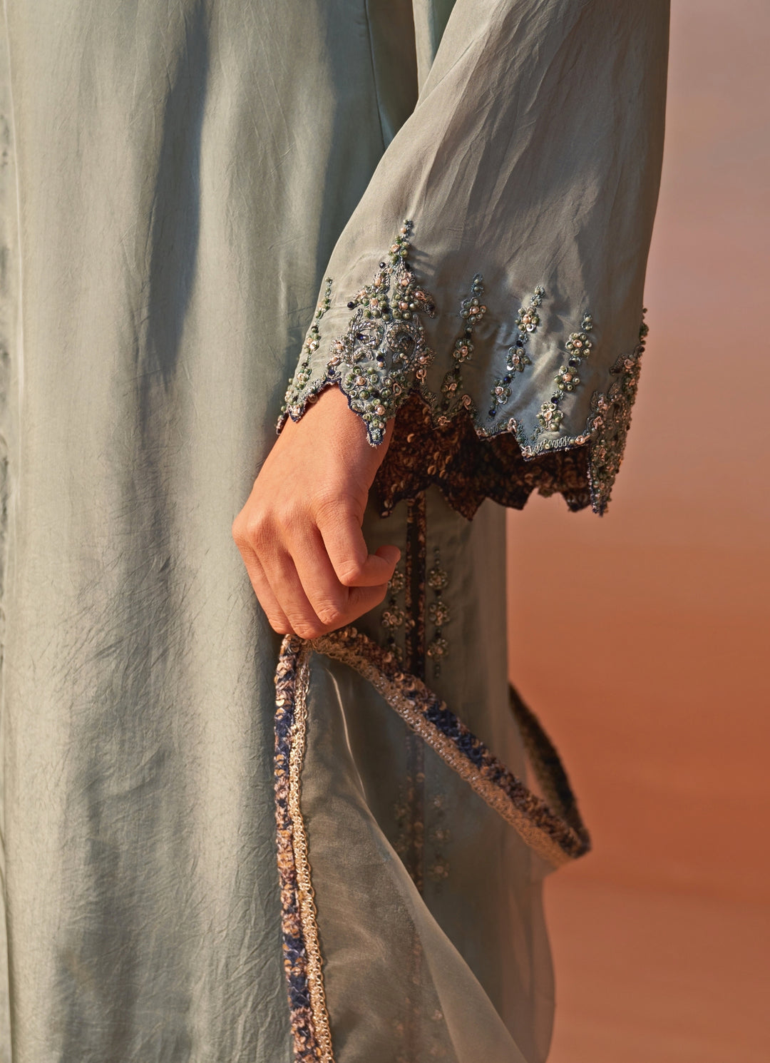 Sage Green Silk Kurta Palazzos Set