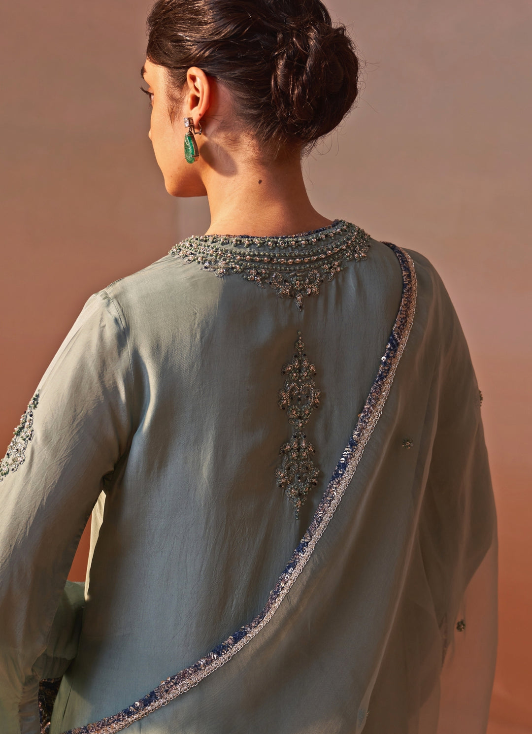 Sage Green Silk Kurta Palazzos Set