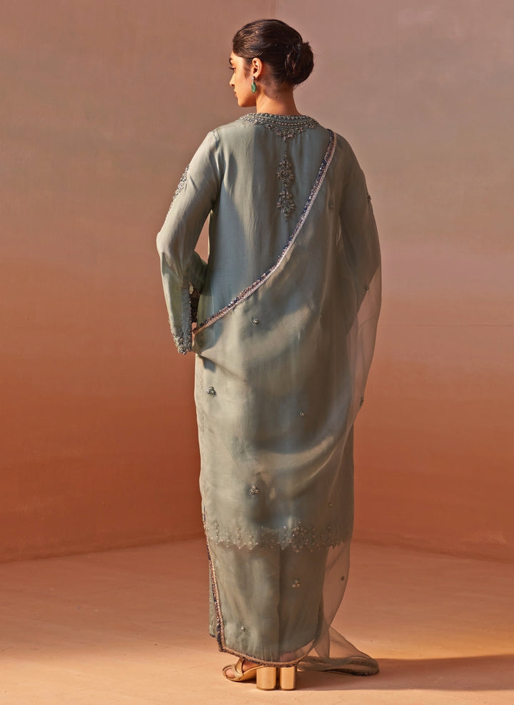 Sage Green Silk Kurta Palazzos Set