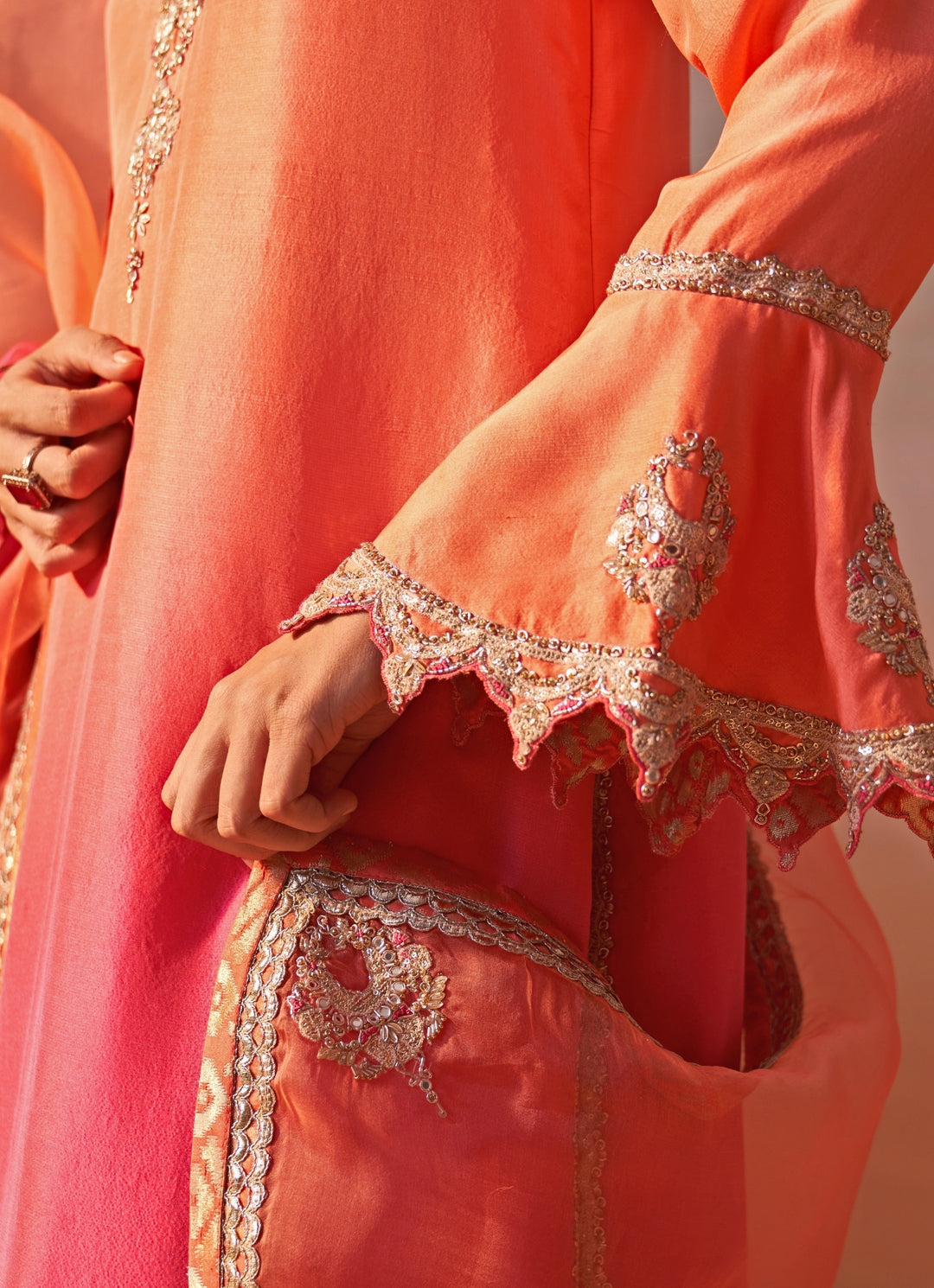 Peach And Pink Shaded Silk Kurta Salwar Set