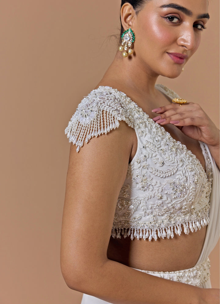 Ivory Georgette Pre-Draped Sareee