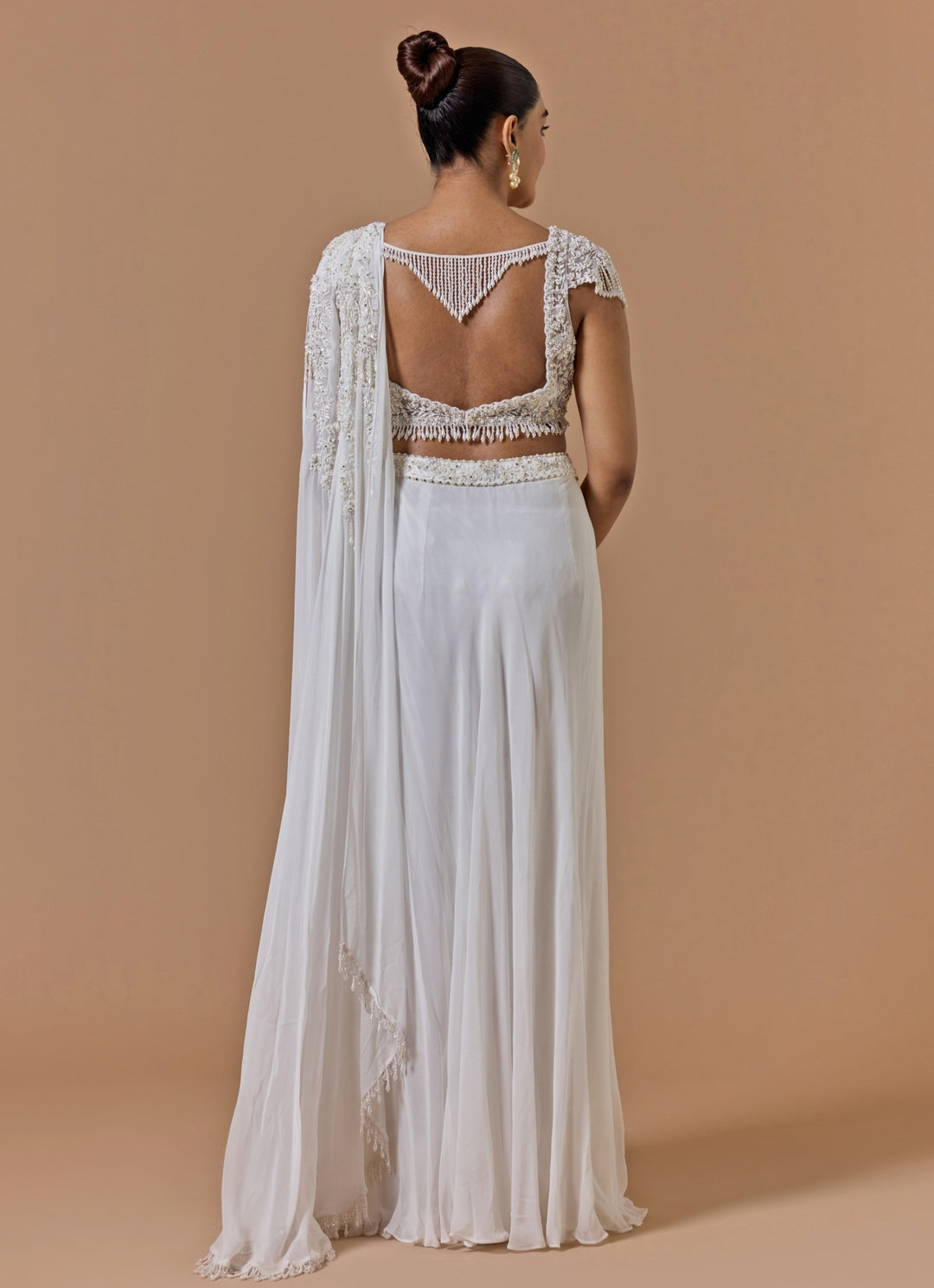 Ivory Georgette Pre-Draped Sareee
