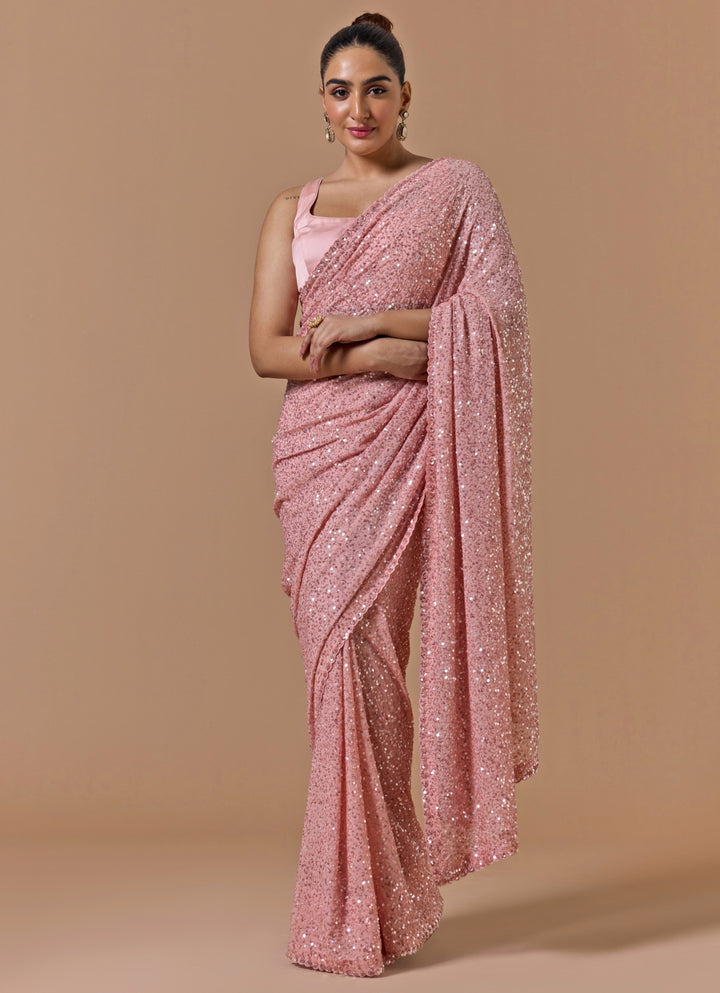 Pink Sequence Georgette Saree